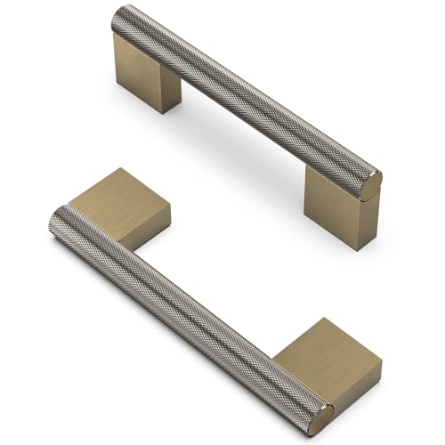 FURNIWARE 10 Stück Vintage Schrankgriffe, Gerändelte Möbelgriffe 96mm Lochabstand Shinny Antique Messing, Küchengriffe Schubladengriffe, Möbel Griffe für Küchenschränke Schränke Schubladengriffe von FURNIWARE