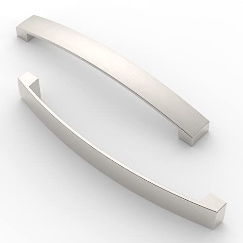 FURNIWARE 5 Stück Möbelgriff, Bohrlochabstand 160mm Stangengriff, Cabinet Arch Pull Küchengriff, für Küchenschranktür, Schlafzimmer Kommode Schublade, Badezimmer, Gebürstetes Satin-Nickel von FURNIWARE