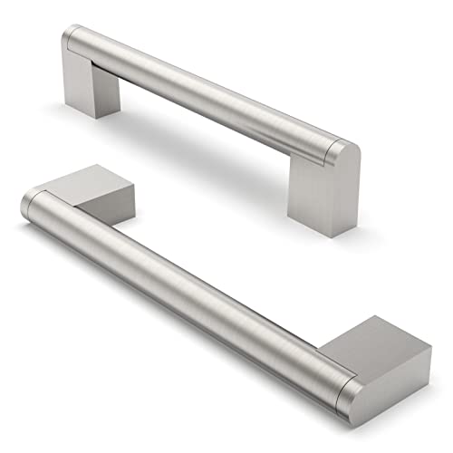 FURNIWARE 10 Stück Möbelgriffe, 128mm Bohrlochabstand Edelstahl Möbelgriffe Schrankgriffe Küche Kabinett Griff Verwendet für Türgriff der Badezimmertür Kleiderschrank(Gebürstetes Satin-Nickel) von FURNIWARE