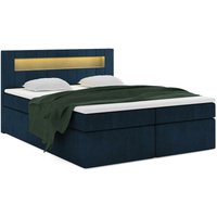 Boxspringbett tonan led 120x200 mit LED-Beleuchtung Topper MH77 Marineblau - Furnix von FURNIX