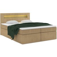 Boxspringbett tonan led 180x200 mit LED-Beleuchtung Topper CS2302 Hellbraun - Furnix von FURNIX