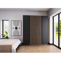 Der Kleiderschrank Timotes 200 cm mit Lamellen Türen Schwarz Braun - Furnix Der Kleiderschrank Timotes 200 cm mit Lamellen Türen Schwarz Braun - Furnix von FURNIX