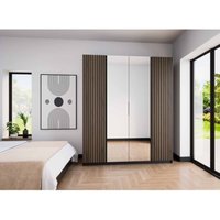 Der Kleiderschrank Timotes 200 cm mit Spiegel und Lamellen Schwarz - Furnix von FURNIX