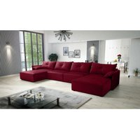 Eckesofa in U-Form elone Polstercouch Schlaffunktion und Kissen RL15 Rotwein - Furnix von FURNIX