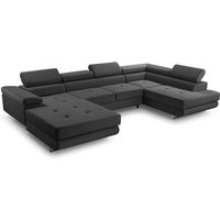 Furnix - Ecksofa nillona xl in U-Form Schlaffunktion Bettkasten KR34 Dunkelgrau von FURNIX
