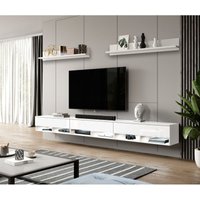 FURNIX 5-tlg. Mediawand ALYX 300 (3x100cm) LED Wohnwand Lowboard Wandregal Weiß/Weiß Glanz von FURNIX