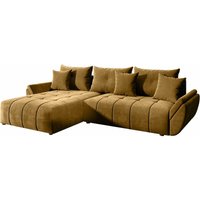 FURNIX Ecksofa CALVANI Schlaffunktion Bettkasten Kissen Couch L-Form modern MH48 - Gelb von FURNIX