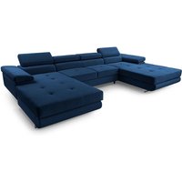 FURNIX Ecksofa NILLONA U Mini U-Form Schlaffunktion Bettkasten KR9 Dunkelblau von FURNIX