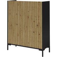 Highboard landio 1 niedrige Vitrine mit kannelierten Fronten Schwarz-Artisan - Furnix von FURNIX