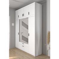 Furnix - Kleiderschrank eliza 176,3 cm 4-türig Aufsatz Spiegel 2 Schubladen Weiss von FURNIX