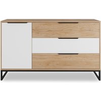 FURNIX Kommode LENDRI 1D3SZ Sideboard mit Metallgestell Schubladen Hickory/Weiß von FURNIX