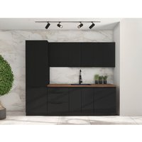 Küchenmöbel -Set Linares 260 cm mit Hängeschränken Matt-Schwarz - Furnix von FURNIX