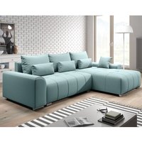 Furnix - Eckcouch loreta Sofa Schlafsofa Couch Schlaffunktion und Kissen Hellblau EN18 von FURNIX