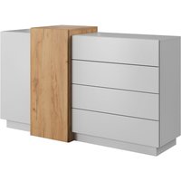 Furnix - Sideboard glanci mit 2 Türen und 4 Schubladen Weiß-Goldene Craft Eiche von FURNIX