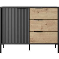 Furnix - Sideboard ravin 103 D3S Kommode Flügeltüren Schubladen Schwarz/ Eiche Artisan von FURNIX