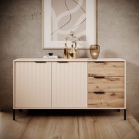 Sideboard ravin 153 2D3S Kommode Flügeltüren Schubladen Beige/ Eiche Viking - Furnix von FURNIX