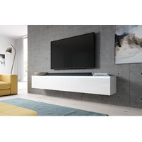 FURNIX TV Lowboard BARGO Schrank Fernsehschrank 180 cm mit LED Weiß -Weiß Glanz - Weiß von FURNIX