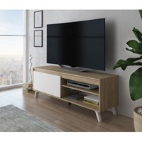 FURNIX TV-Schrank DARSI Lowboard Fernsehschrank Kommode mit 2 Ablagen 140 cm breit klassisch Design Sonoma- Weiß von FURNIX