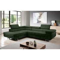 FURNIX Zante Eckcouch L-Form Sofa Schlafsofa Couch Schlaffunktion KR14 Dunkelgrün von FURNIX