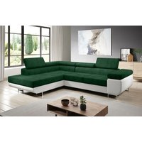 FURNIX Zante Eckcouch L-Form Sofa Schlafsofa Couch Schlaffunktion MA120-KR19 Grün-Leder Weiß von FURNIX