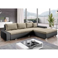 Furnix - Ecksofa darcelle Sofa mit Schlaffunktion Bettkasten und Kissen Couch pflegeleichter Stoff l-form braun MA1100 +CO808 Stoff Beige/Eco-Leder von FURNIX