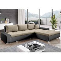 Ecksofa tommaso Sofa mit Schlaffunktion Bettkasten und Kissen Couch pflegeleichter Stoff l-form braun MA1100 +CO808 Eco Leder Grau/Braun - Furnix von FURNIX