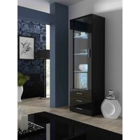Furnix - Glasvitrine sophio SH1 Hochvitrine mit 3 Schubladen Schwarz/Schwarz Glanz von FURNIX