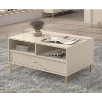 Furnix - Kaffeetisch Tonkin Couchtisch mit ein Schublade Metallbeine Beige von FURNIX