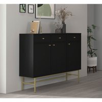 Kommode Tonkin 827 Sideboard mit drei Türen & drei Schubladen Gestellbeine Schwarz - Furnix von FURNIX