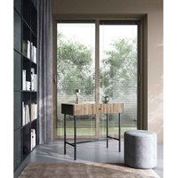 Furnix - Konsole Taylie Schreibtisch mit Schublade und Schwarzgriff Lamellen von FURNIX