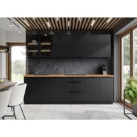 Küchenmöbel Set Direnza 260 cm mit Hängeschränken Mattschwarz/Artisan - Furnix Küchenmöbel Set Direnza 260 cm mit Hängeschränken Mattschwarz/Artisan - Furnix von FURNIX