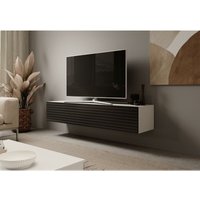 Furnix - Lowboard janita 160 Lamellenfront TV-Hängeschrank Weiß/Schwarze Lamellen von FURNIX