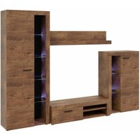 Furnix - Mediawand Coloss Wohnwand TV-Lowboard Vitrine led 4-tlg. 270cm Eiche Lefkas von FURNIX