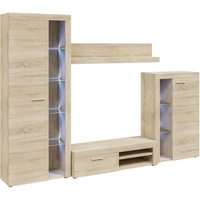Furnix - Mediawand Coloss Wohnwand TV-Lowboard Vitrine led 4-tlg. 270cm Eiche Sonoma von FURNIX