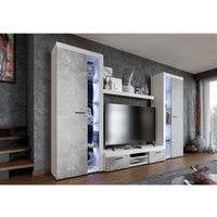 Furnix - Mediawand Marcuss xl Wohnwand TV-Schrank Vitrine 4-tlg. led 300 cm breit Weiß/Beton Furnix - Mediawand Marcuss xl Wohnwand TV-Schrank Vitrine 4-tlg. led 300 cm breit Weiß/Beton von FURNIX