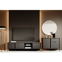 Furnix - Mediawand larsons Wohnwand Kommode 2D1S und TV-Schrank 203 Schwarz von FURNIX