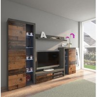Furnix - Mediawand marcuss Wohnwand TV-Lowboard Highboard Vitrine 4-tlg 270 cm old wood matera von FURNIX