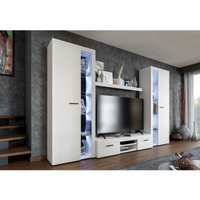 Furnix - Mediawand rivay xl Wohnwand TV-Schrank Vitrine Regal 4-tlg 300 cm modern Weiß von FURNIX