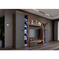 Mediawand roday Wohnwand TV-Schrank Vitrine led 4-tlg 270cm Lefkas/Graphit - Furnix Mediawand roday Wohnwand TV-Schrank Vitrine led 4-tlg 270cm Lefkas/Graphit - Furnix von FURNIX