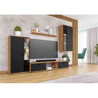 Furnix - Mediawand sarai Wohnwand 4-teilig mit led 240 x 180 x 40,2 cm Artisan Schwarz Furnix - Mediawand sarai Wohnwand 4-teilig mit led 240 x 180 x 40,2 cm Artisan Schwarz von FURNIX