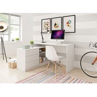 Furnix - Schreibtisch tenny mit Kommode (3 Schubladen und 2 Ablagen) Weiß von FURNIX
