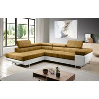 Furnix - Zante Eckcouch L-Form Sofa Schlafsofa Couch Schlaffunktion MA120-KR01 Ocker- Leder Weiß von FURNIX