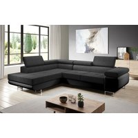 Zante Eckcouch L-Form Sofa Schlafsofa Couch Schlaffunktion MA1100-OR100 Schwarz-Leder Schwarz - Furnix von FURNIX