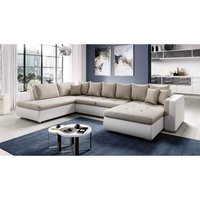 Furnix - xxl Sofa fiorenzo mit Schlaffunktion Sofakissen Couch U-Form MA120+OR 24/ Weiß-Beige von FURNIX