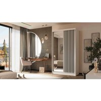 Kleiderschrank Lillienne 120 mit Schiebetüren & Spiegel Weiß Lamellen Schwarz - Furnix Kleiderschrank Lillienne 120 mit Schiebetüren & Spiegel Weiß Lamellen Schwarz - Furnix von FURNIX