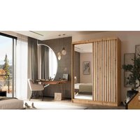 Kleiderschrank Lillienne 160 mit Schiebetüren & Spiegel Artisan Lamellen Weiß - Furnix von FURNIX