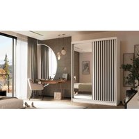 Kleiderschrank Lillienne 160 mit Schiebetüren & Spiegel Weiß Lamellen Schwarz - Furnix von FURNIX