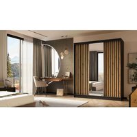 Kleiderschrank Lillienne 180 mit Spiegel Schwarz-Artisan Lamellen Schwarz - Furnix Kleiderschrank Lillienne 180 mit Spiegel Schwarz-Artisan Lamellen Schwarz - Furnix von FURNIX