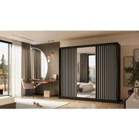 Kleiderschrank Lillienne 240 mit Schiebetüren & Spiegel Schwarz Lamellen Weiß - Furnix von FURNIX