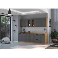 Küchenmöbel-Set Isladora 260 Küchenzeile mit Hängeschränken Dunkelgrau Artisan - Furnix von FURNIX